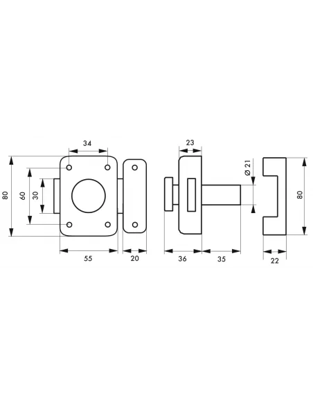 SERRUPRO - Verrou trident à cylindre pour porte intérieure - 35 mm