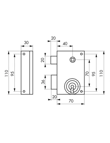 SERRUPRO - Serrure en applique verticale - 70 x 110 mm, gauche