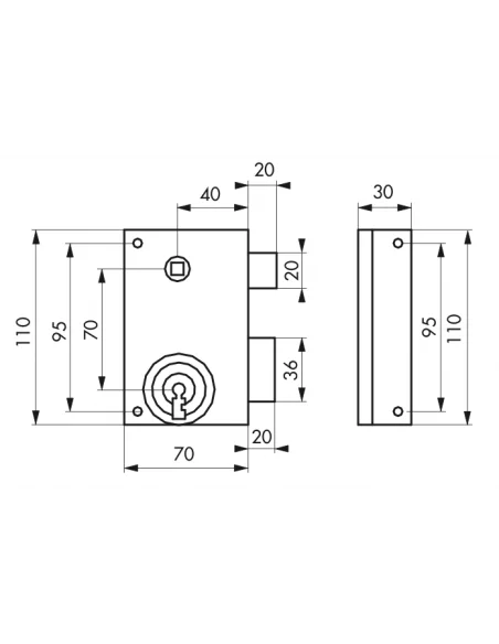 SERRUPRO - Serrure en applique verticale - 70 x 110 mm, droite