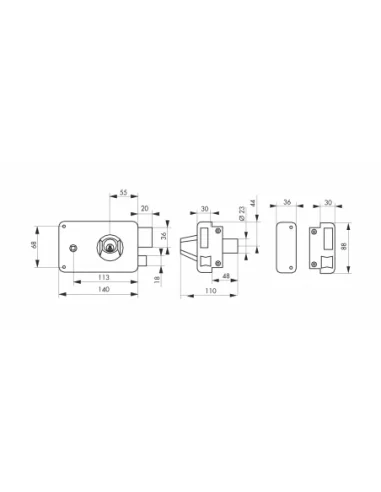 SERRUPRO - Serrure en applique pour porte d'entrée à fouillot - 140 x 88 mm, droite SERRUPRO - Serrure en applique pour porte d'entrée à fouillot - 140 x 88 mm, droite