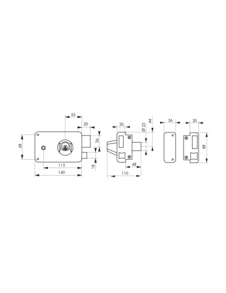 SERRUPRO - Serrure en applique pour porte d'entrée à fouillot - 140 x 88 mm, droite