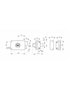 SERRUPRO - Serrure en applique pour porte d'entrée à double cylindre et tirage - 140 x 88 mm, droite 2