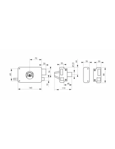 SERRUPRO - Serrure en applique pour porte d'entrée à double cylindre et tirage - 140 x 88 mm, droite SERRUPRO - Serrure en applique pour porte d'entrée à double cylindre et tirage - 140 x 88 mm, droite