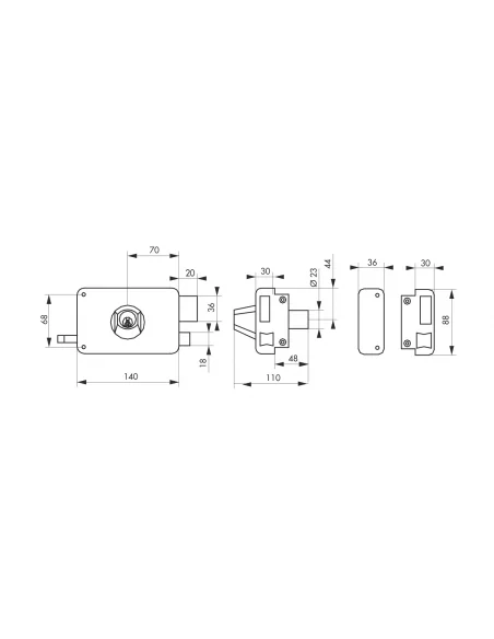 SERRUPRO - Serrure en applique pour porte d'entrée à double cylindre et tirage - 140 x 88 mm, droite