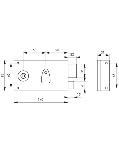 SERRUPRO - Serrure en applique pour porte intérieure à pêne dormant et demi-tour - 140 x 82 mm, droite SERRUPRO - Serrure en applique pour porte intérieure à pêne dormant et demi-tour - 140 x 82 mm, droite