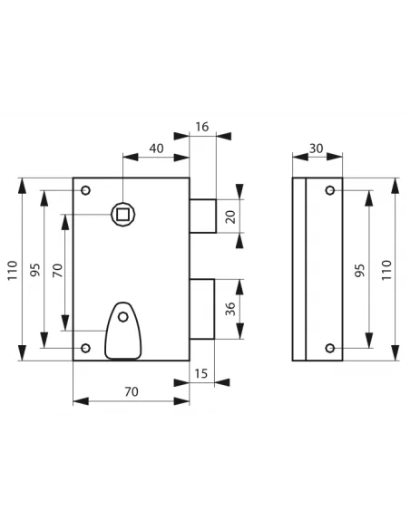 SERRUPRO - Serrure en applique pour porte intérieure - 70 x 110 mm, droite