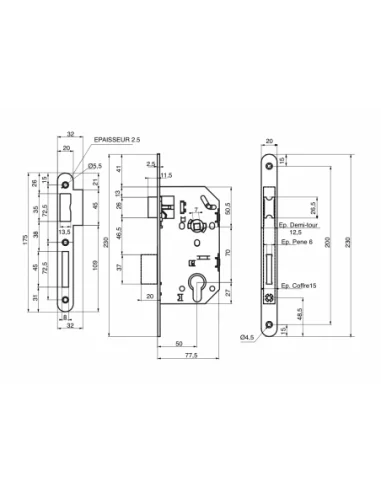 SERRUPRO - Boitier de serrure encastrable pour porte d'entrée à têtière noire - NF SERRUPRO - Boitier de serrure encastrable pour porte d'entrée à têtière noire - NF