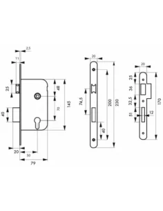 SERRUPRO - Boîtier de serrure encastrable pour porte d'entrée à cylindre - V/BC/L 2