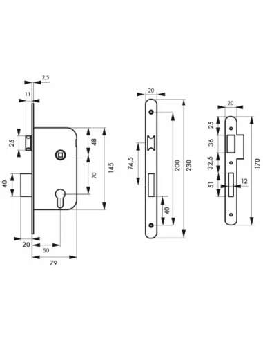 SERRUPRO - Boîtier de serrure encastrable pour porte d'entrée à cylindre - V/BC/L SERRUPRO - Boîtier de serrure encastrable pour porte d'entrée à cylindre - V/BC/L