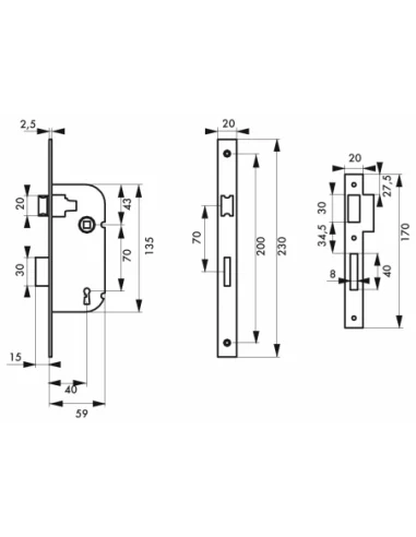 SERRUPRO - Serrure encastrable pour porte d'entrée à 3 gorges - V/BR SERRUPRO - Serrure encastrable pour porte d'entrée à 3 gorges - V/BR