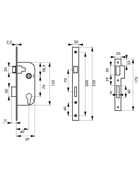 SERRUPRO - Boitier de serrure encastrable pour porte d'entrée - V/BR