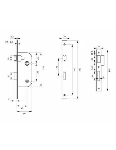 SERRUPRO - Serrure encastrable pour porte intérieure à condamnation - V/BR SERRUPRO - Serrure encastrable pour porte intérieure à condamnation - V/BR