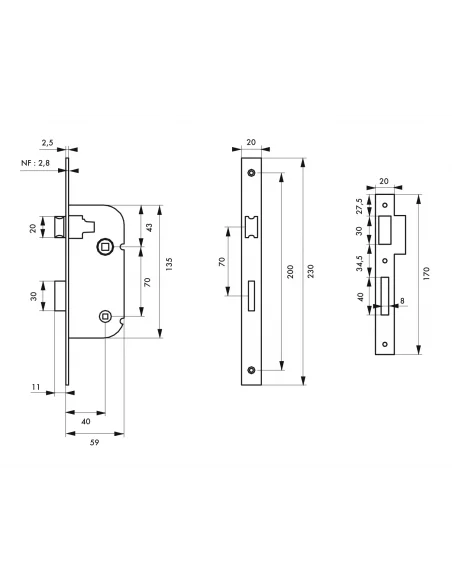 SERRUPRO - Serrure encastrable pour porte intérieure à condamnation - V/BR