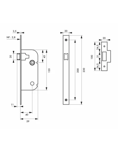 SERRUPRO - Serrure encastrable pour porte intérieure à bec-de-cane réversible - V/BR SERRUPRO - Serrure encastrable pour porte intérieure à bec-de-cane réversible - V/BR