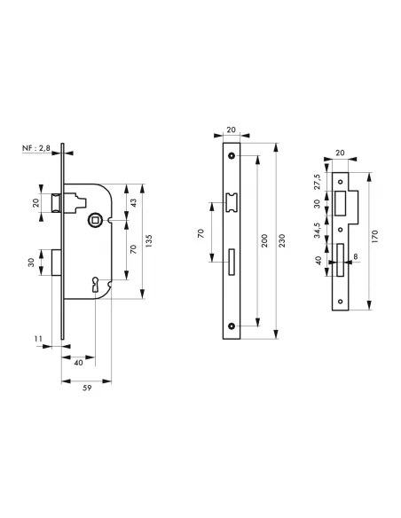 SERRUPRO - Serrure encastrable pour porte intérieure NF avec clé - V/BR