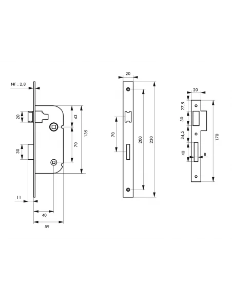 SERRUPRO - Serrure encastrable pour porte intérieure NF - V/BR