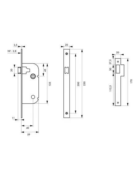 SERRUPRO - Serrure encastrable pour porte intérieure NF - V/BR