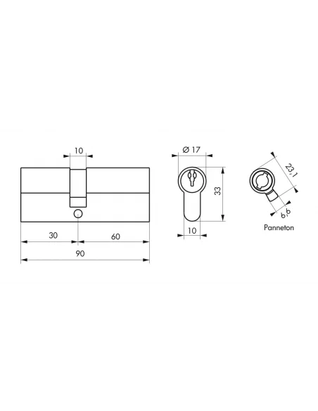 SERRUPRO - Cylindre de serrure - 30 x 60 mm