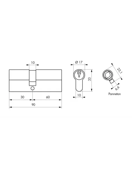 SERRUPRO - Cylindre de serrure - 30 x 60 mm