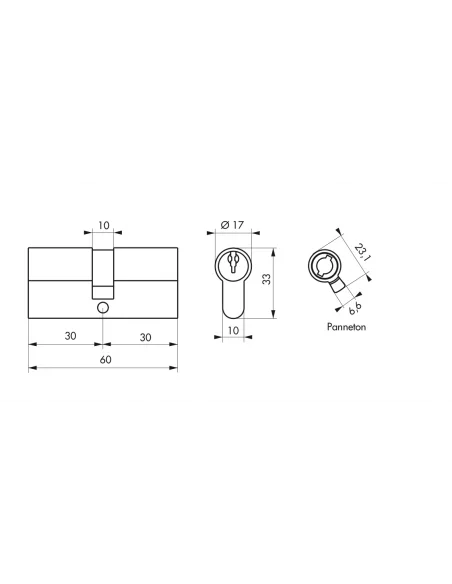 SERRUPRO - Cylindre de serrure - 30 x 30 mm