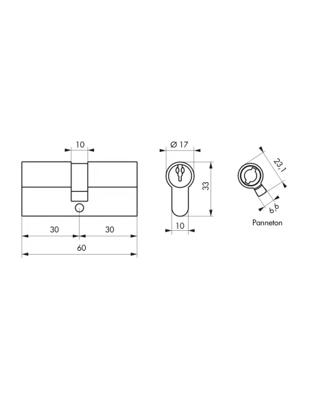 SERRUPRO - Cylindre de serrure - 30 x 30 mm