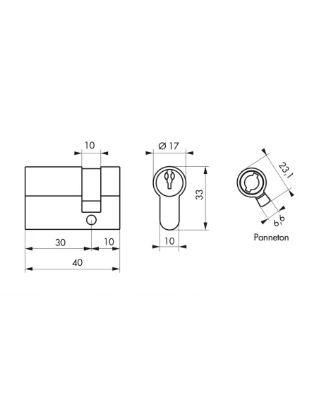 SERRUPRO - Demi-cylindre de serrure - 30 x 10 mm