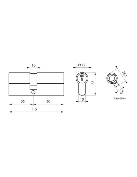 SERRUPRO - Cylindre de serrure - 55x60 mm