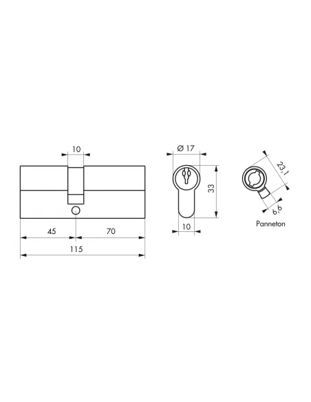 SERRUPRO - Cylindre de serrure - 45x70 mm