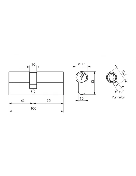 SERRUPRO - Cylindre de serrure - 45x55 mm