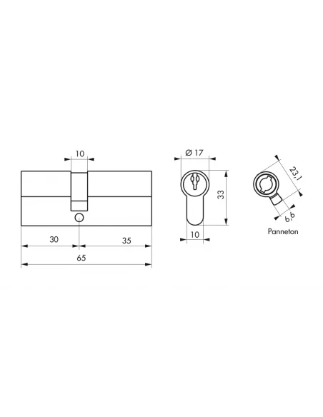 SERRUPRO - Cylindre de serrure - 30x35 mm