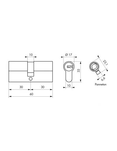 SERRUPRO - Cylindre de serrure haute sécurité nickelé - 30 x 30 mm SERRUPRO - Cylindre de serrure haute sécurité nickelé - 30 x 30 mm