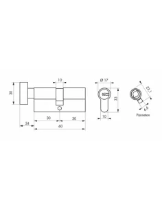SERRUPRO - Cylindre de serrure à bouton haute sécurité - 30 x 30 mm 2