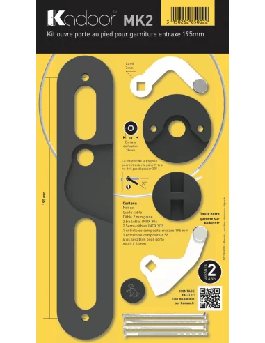 Kadoor - Pack complet MK2 195 Ouvre porte au pied : Kit MK2 195 + Plaques de propreté + Béquille antidérapante Kadoor - Pack complet MK2 195 Ouvre porte au pied : Kit MK2 195 + Plaques de propreté + Béquille antidérapante