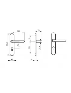 Poignée antibactérienne cuivre sur plaque clés "i"/trou de cylindre - Carré de 7 2