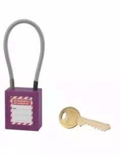 Cadenas de consignation LOTO Lockout Tagout 38 mm câble inox gainé Ø 4,76 x 150 mm - 1 clé violet 2