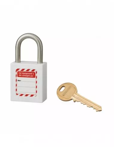 Cadenas de consignation LOTO Lockout Tagout 25 mm anse inox Ø 6 blanc Cadenas de consignation LOTO Lockout Tagout 25 mm anse inox Ø 6 blanc