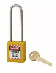 Cadenas de consignation LOTO Lockout Tagout 38 mm anse haute inox Ø 4,76 jaune