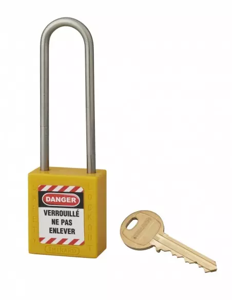 Cadenas de consignation LOTO Lockout Tagout 38 mm anse haute inox Ø 4,76 jaune