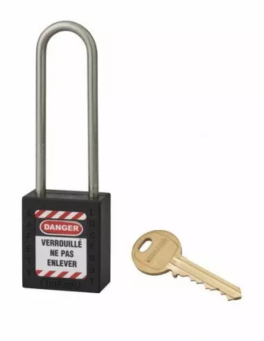 Cadenas de consignation LOTO Lockout Tagout 38 mm anse haute inox Ø 4,76 noir