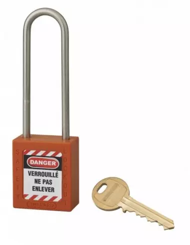 Cadenas de consignation LOTO Lockout Tagout 38 mm anse haute inox Ø 4,76 orange