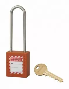 Cadenas de consignation LOTO Lockout Tagout 38 mm anse haute inox Ø 4,76 orange 2