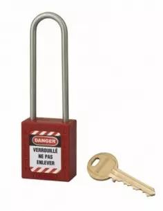 Cadenas de consignation LOTO Lockout Tagout 38 mm anse haute inox Ø 4,76 rouge