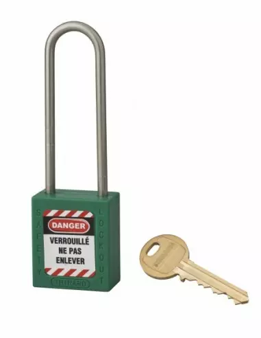 Cadenas de consignation LOTO Lockout Tagout 38 mm anse haute inox Ø 4,76 vert