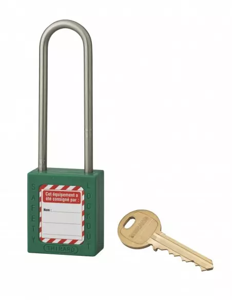 Cadenas de consignation LOTO Lockout Tagout 38 mm anse haute inox Ø 4,76 vert