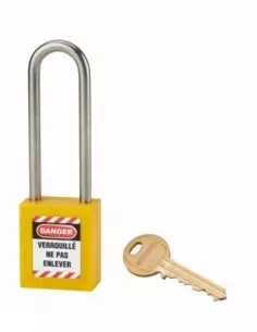 Cadenas de consignation LOTO Lockout Tagout 38 mm anse haute inox Ø 6 jaune