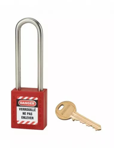 Cadenas de consignation LOTO Lockout Tagout 38 mm anse haute inox Ø 6 rouge