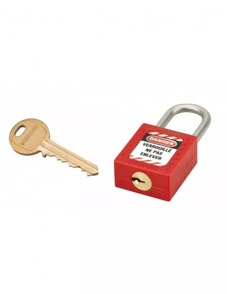 Cadenas de consignation LOTO Lockout Tagout 38 mm anse haute inox Ø 6 rouge