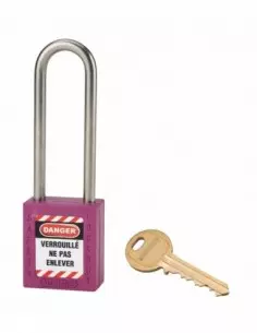 Cadenas de consignation LOTO Lockout Tagout 38 mm anse haute inox Ø 6 violet