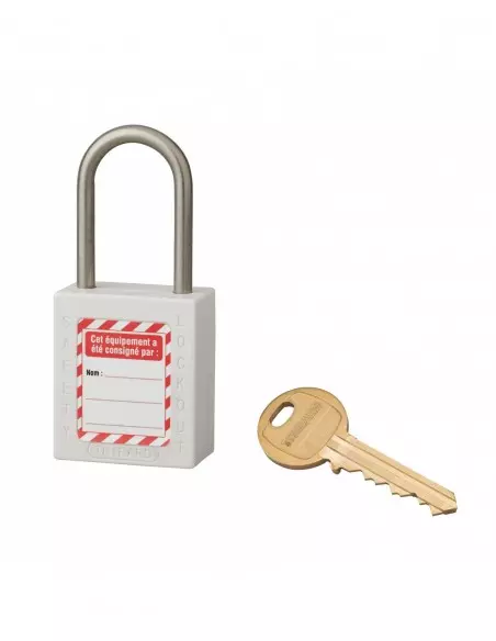 Cadenas de consignation LOTO Lockout Tagout 38 mm anse inox Ø 4,76 blanc