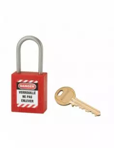 Cadenas de consignation LOTO Lockout Tagout 38 mm anse inox Ø 4,76 rouge